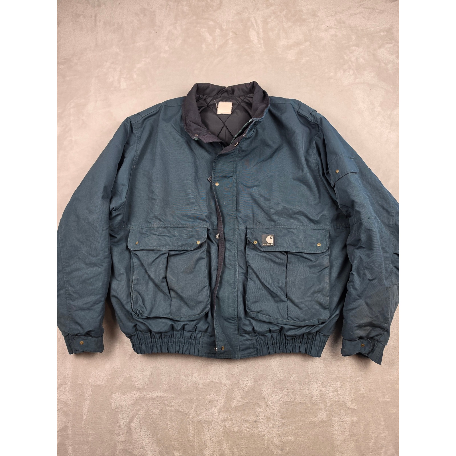 Carhartt Bomber Jacket Mens 2xl Green Blue Quilt Lined Workwear Full Zip *Read
